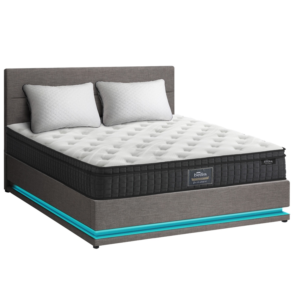 BF-LAYZ-GY-MAT-A22-D-01 Oikiture Bed Frame with Mattress Double Size LED Gas Lift Grey LAYZ - Image 1