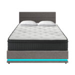 Oikiture Bed Frame with Mattress Double Size LED Gas Lift Grey LAYZ - Image 4