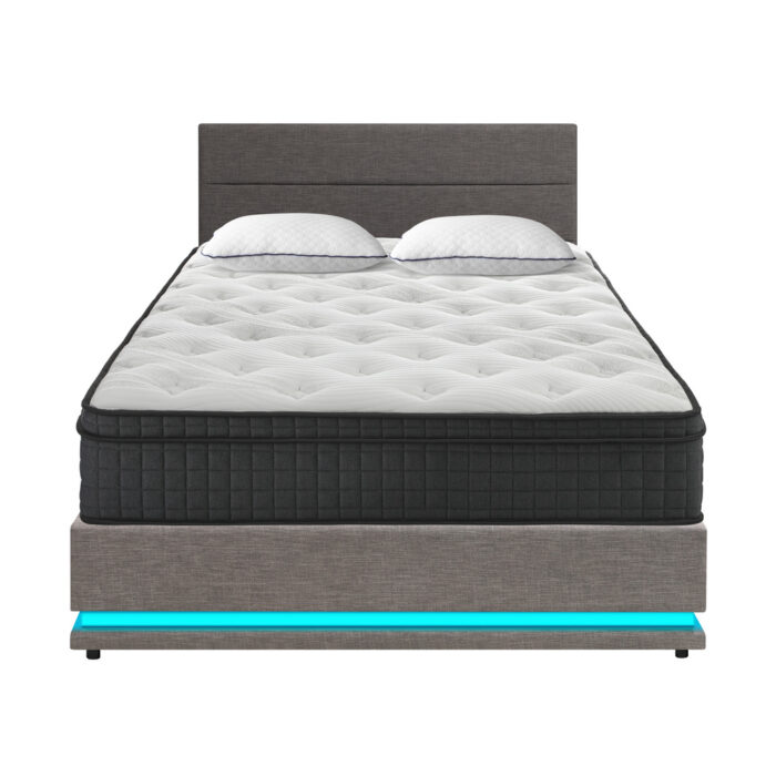 Oikiture Bed Frame with Mattress Double Size LED Gas Lift Grey LAYZ - Image 4