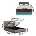 Oikiture Bed Frame with Mattress Double Size LED Gas Lift Grey LAYZ - Image 3