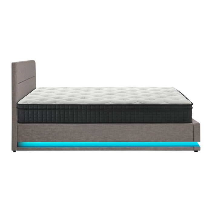 Oikiture Bed Frame with Mattress Double Size LED Gas Lift Grey LAYZ - Image 5