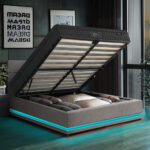 Oikiture Bed Frame with Mattress Double Size LED Gas Lift Grey LAYZ - Image 7