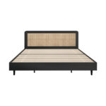Oikiture Bed Frame King Size Real Rattan Headboard Black - Image 9