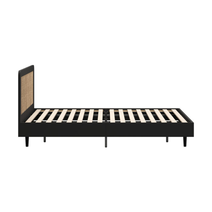 Oikiture Bed Frame King Size Real Rattan Headboard Black - Image 6