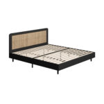 Oikiture Bed Frame King Size Real Rattan Headboard Black - Image 8