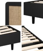 Oikiture Bed Frame King Size Real Rattan Headboard Black - Image 5