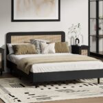Oikiture Bed Frame Queen Size Real Rattan Headboard Black - Image 2