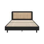 Oikiture Bed Frame Queen Size Real Rattan Headboard Black - Image 5
