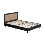 Oikiture Bed Frame Queen Size Real Rattan Headboard Black - Image 4