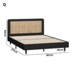 Oikiture Bed Frame Queen Size Real Rattan Headboard Black - Image 7