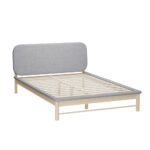 Oikiture Wooden Bed Frame with Padded Fabric Edges Headboard Double Size