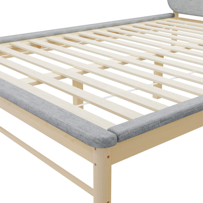 Oikiture Wooden Bed Frame with Padded Fabric Edges Headboard Double Size - Image 5