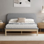 Oikiture Wooden Bed Frame with Padded Fabric Edges Headboard Double Size - Image 2