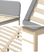 Oikiture Wooden Bed Frame with Padded Fabric Edges Headboard Double Size - Image 8