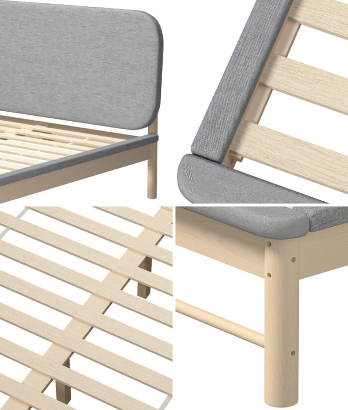 Oikiture Wooden Bed Frame with Padded Fabric Edges Headboard Double Size - Image 8