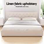 Artiss Bed Frame King Size Gas Lift Beige VILA - Image 5