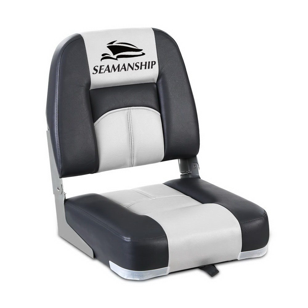 BS-86520-5-GR-00 Seamanship 2X Folding Boat Seats Marine Seat Swivel Low Back 10cm Padding Grey - Image 1