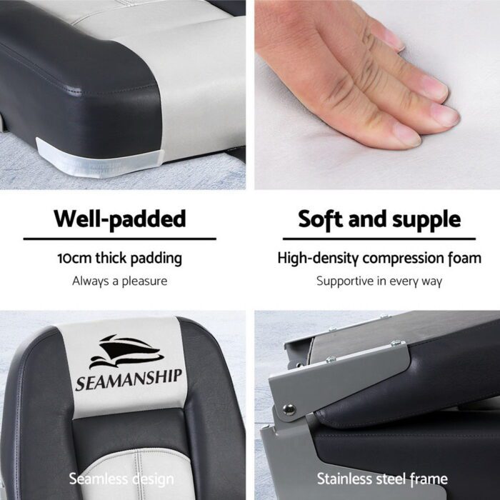 Seamanship 2X Folding Boat Seats Marine Seat Swivel Low Back 10cm Padding Grey - Image 5