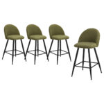 Oikiture 4x Bar Stools Kitchen Counter Stool Green Boucle Padded