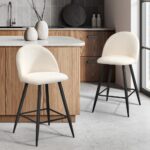 Oikiture 2x Bar Stools Kitchen Counter Stool White Boucle Padded - Image 9