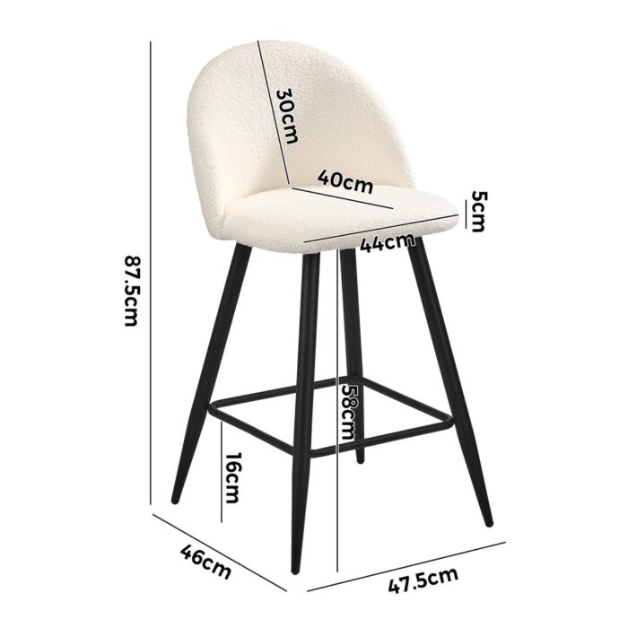 Oikiture 2x Bar Stools Kitchen Counter Stool White Boucle Padded - Image 4