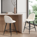 Oikiture 2x Bar Stools Kitchen Counter Stool White Boucle Padded - Image 3