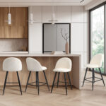 Oikiture 4x Bar Stools Kitchen Counter Stool White Boucle Padded - Image 6