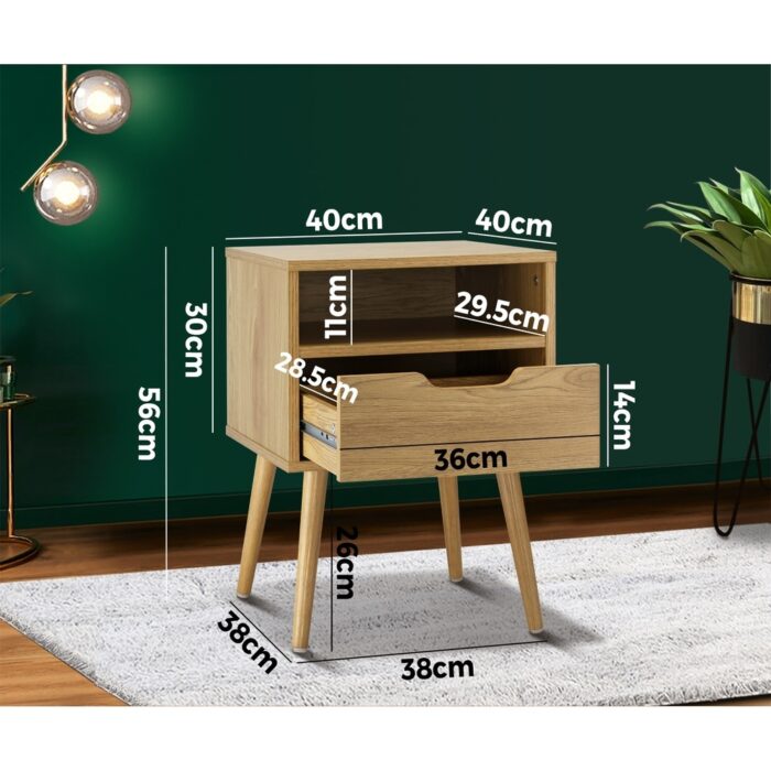 Oikiture Bedside Tables Set of 2 Wood - Image 3