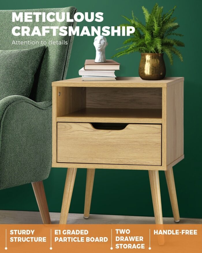 Oikiture Bedside Tables Set of 2 Wood - Image 2