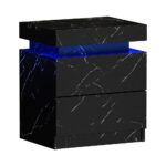 Oikiture Bedside Table 2 Drawers LED Nightstand Marble Effect Black