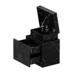 Oikiture Bedside Table 2 Drawers LED Nightstand Marble Effect Black - Image 3
