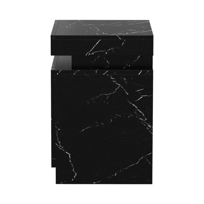 Oikiture Bedside Table 2 Drawers LED Nightstand Marble Effect Black - Image 5