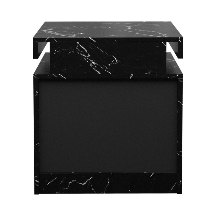 Oikiture Bedside Table 2 Drawers LED Nightstand Marble Effect Black - Image 6