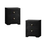 Oikiture 2X Bedside Tables Hamptons Furniture Black