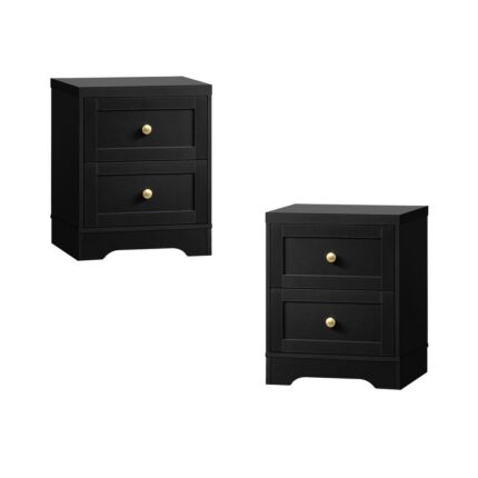 Oikiture 2X Bedside Tables Hamptons Furniture Black