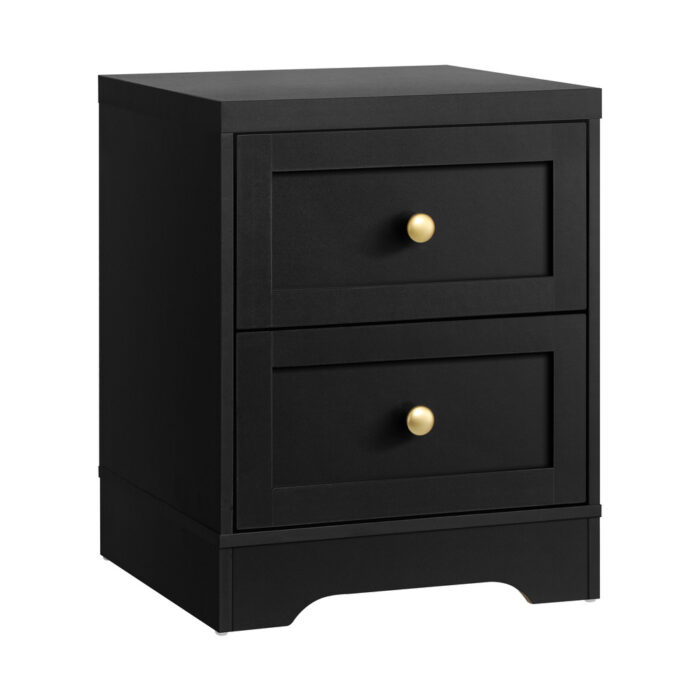 Oikiture 2X Bedside Tables Hamptons Furniture Black - Image 4