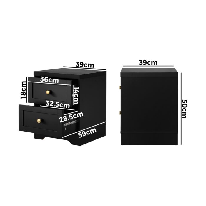 Oikiture 2X Bedside Tables Hamptons Furniture Black - Image 6
