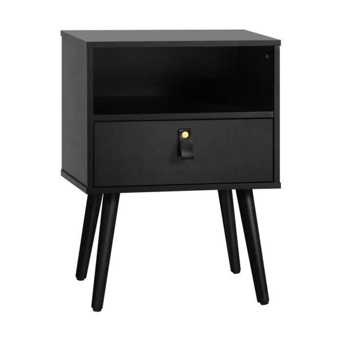Oikiture 2X Bedside Tables with Leather Handle Black - Image 3
