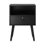 Oikiture 2X Bedside Tables with Leather Handle Black - Image 2