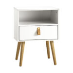 Oikiture 2X Bedside Tables with Leather Handle White - Image 5