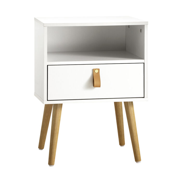 Oikiture 2X Bedside Tables with Leather Handle White - Image 5