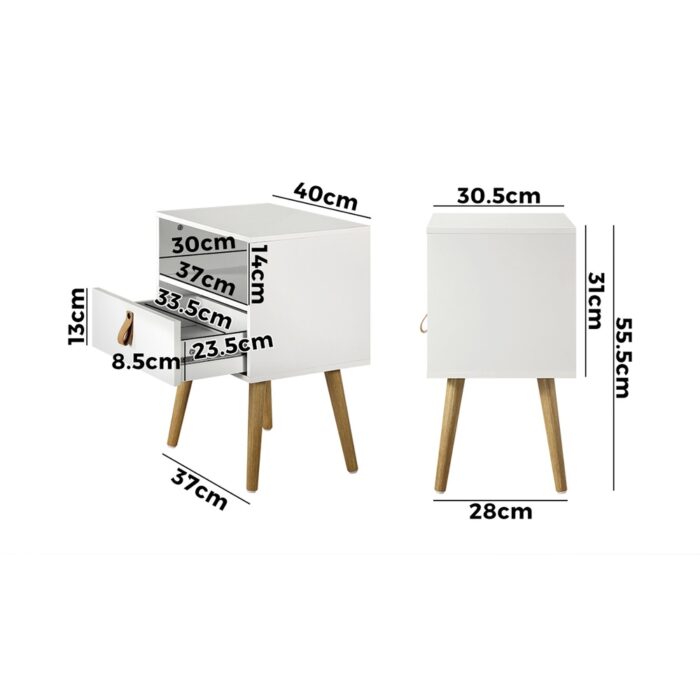 Oikiture 2X Bedside Tables with Leather Handle White - Image 2