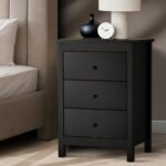 Oikiture Bedside Table 3 Drawers Hamptons Furniture Black - Image 4