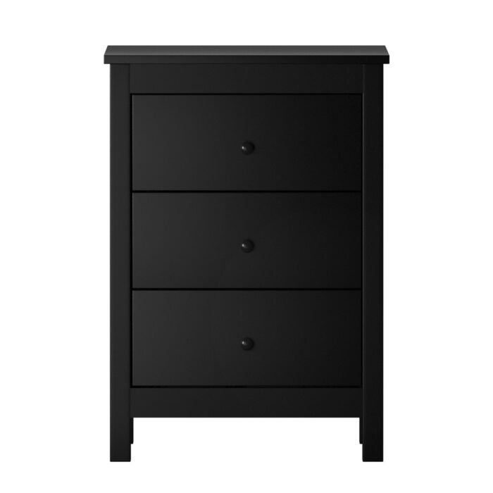 Oikiture Bedside Table 3 Drawers Hamptons Furniture Black - Image 3