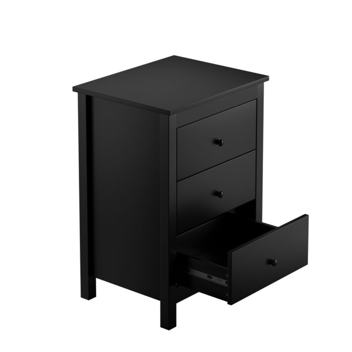 Oikiture Bedside Table 3 Drawers Hamptons Furniture Black - Image 2