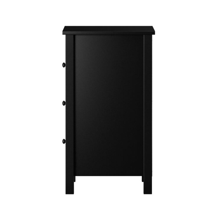 Oikiture Bedside Table 3 Drawers Hamptons Furniture Black - Image 7