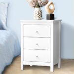 Oikiture Bedside Table 3 Drawers Hamptons Furniture White - Image 3