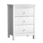 Oikiture Bedside Table 3 Drawers Hamptons Furniture White