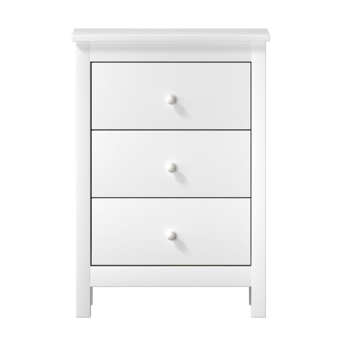 Oikiture Bedside Table 3 Drawers Hamptons Furniture White - Image 4