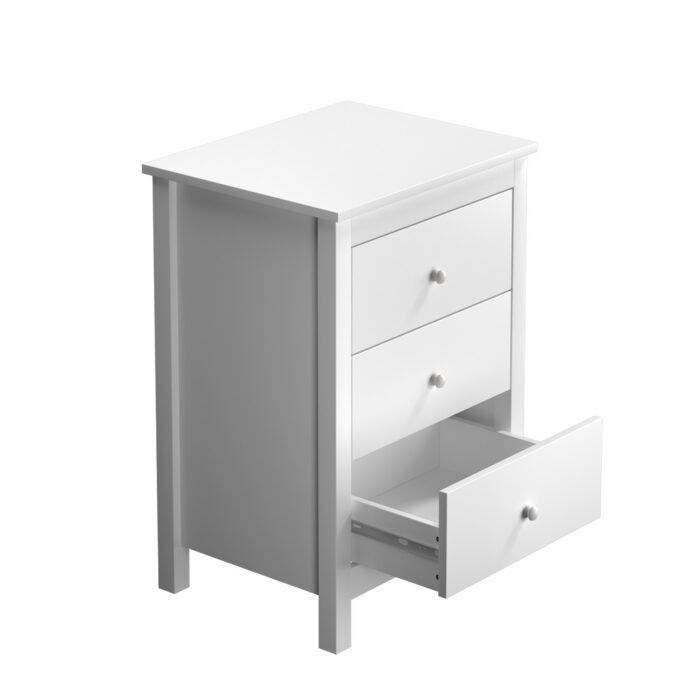 Oikiture Bedside Table 3 Drawers Hamptons Furniture White - Image 5